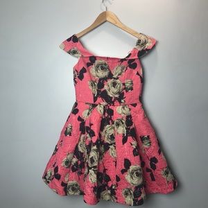 Topshop “Bardot” textured off shoulder flare dress